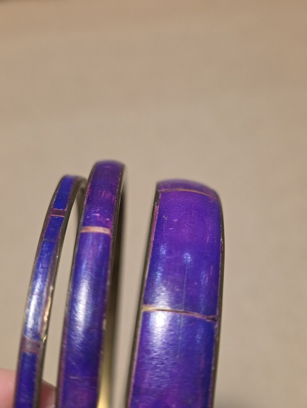 Vintage Royal Purple Bone Bangle Bracelet Set Of 3